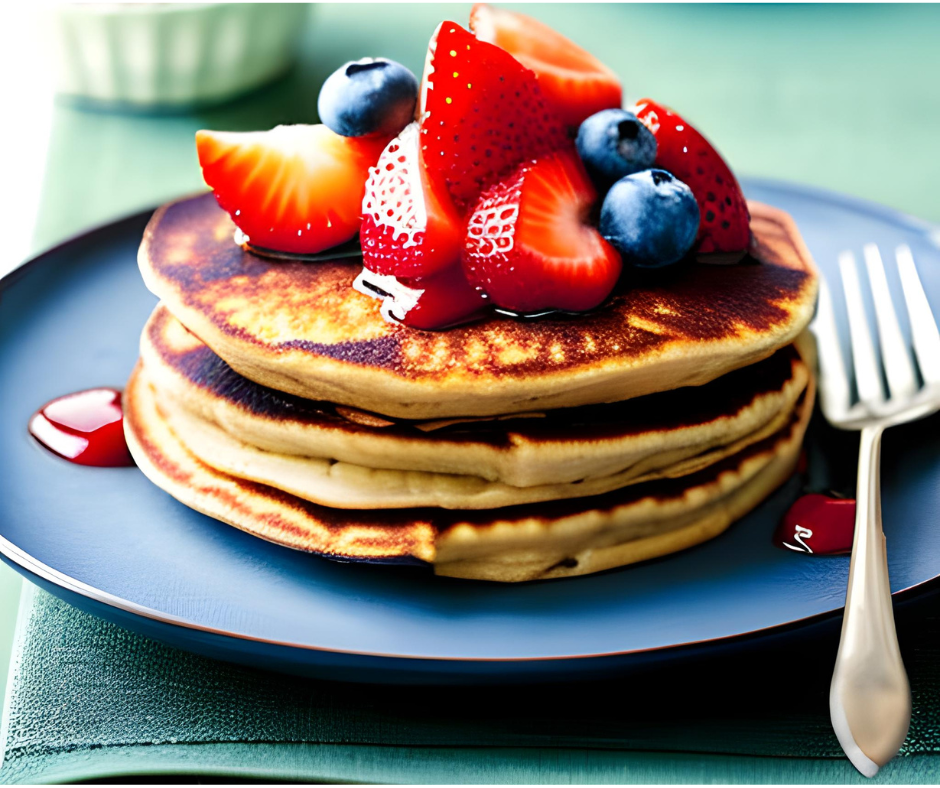 Whole-grain pancakes with fresh fruit compote